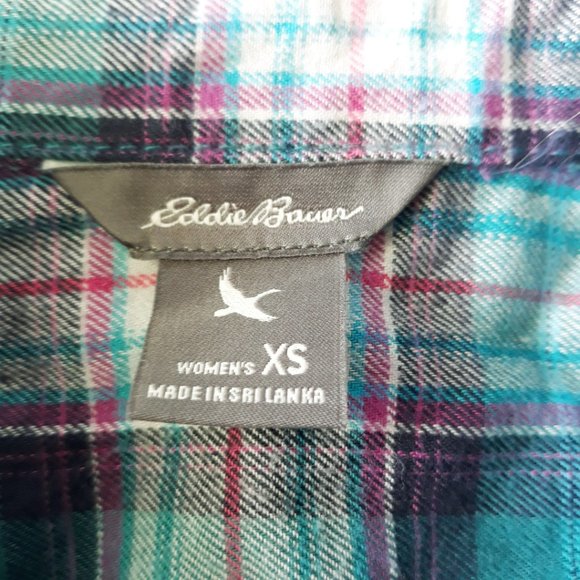 Eddie Bauer Flannel Plaid Button Down Shirt Green - Picture 6 of 7